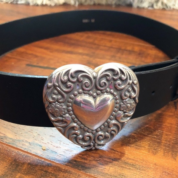 Silver Heart Flower Filigree Black Belt main image 5